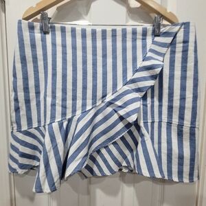 XXL Blue White Ruffle Stripes Mini Skirt Cottagecore Summer